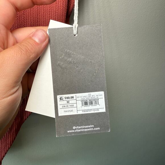 Vitamin A Terracotta Scoop Neck Ripple Texture One Piece Swimsuit Size Medium - Picture 4 of 9